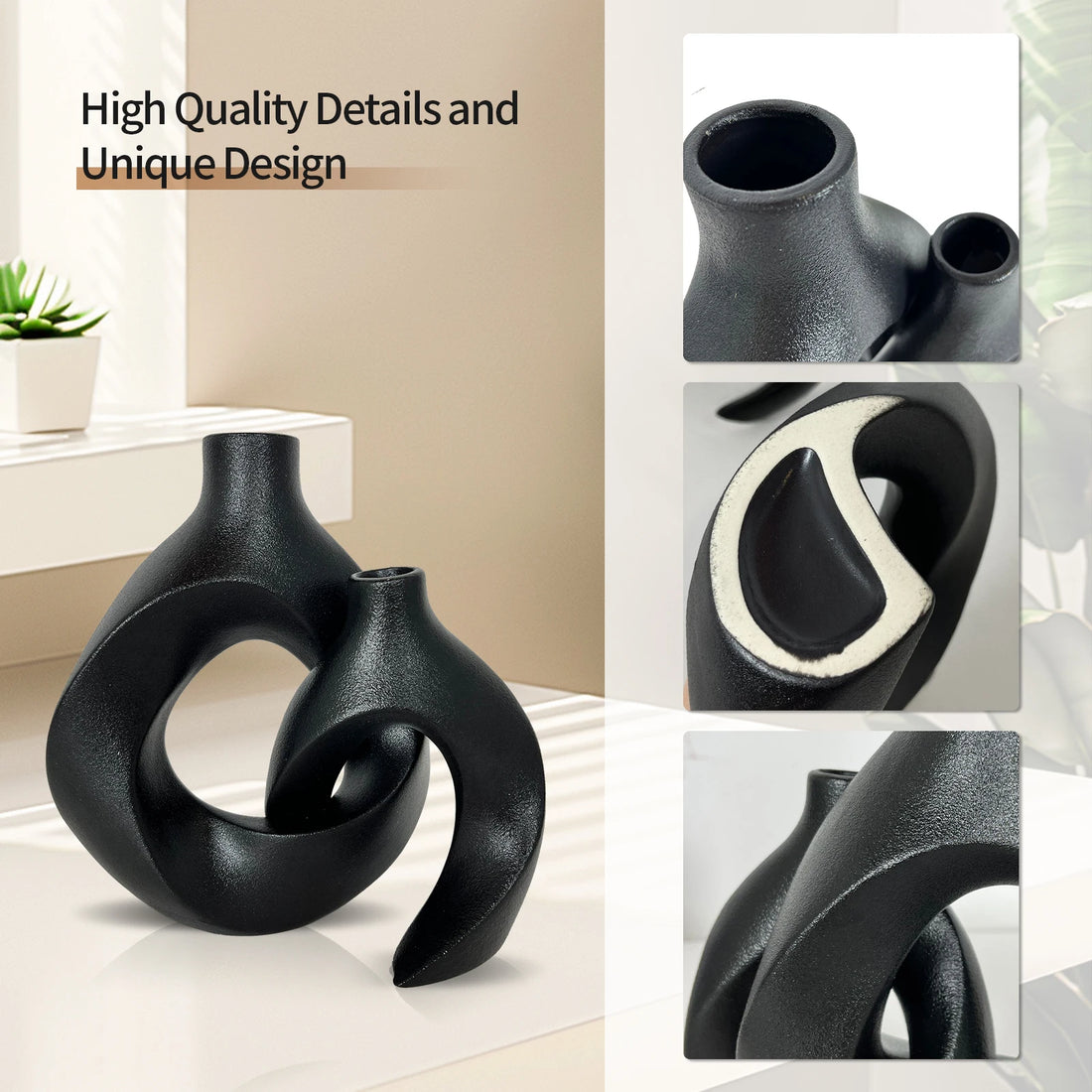 Sleek & Modern Black Ceramic Vase Set – Elevate Your Space! 🖤✨